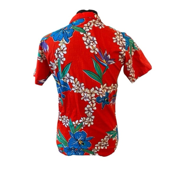 SunForce Mens Vintage 1980s Hawaiian Shirt Size Medium Slim Fit Red Button Down - Picture 3 of 8